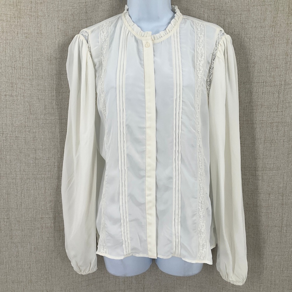J.Crew Blouse Women 10 Ivory Lace Pintuck Victorian Romantic Preppy Regency